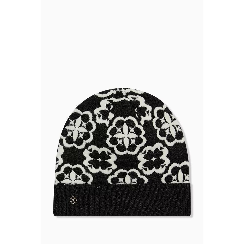 Kate Spade New York Women's Black & Cream Arabesque Knit Beanie One Size